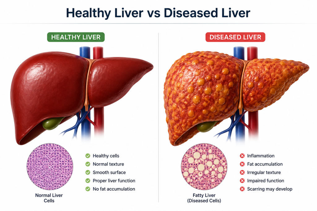 Healthy liver vs diseased liver comparison